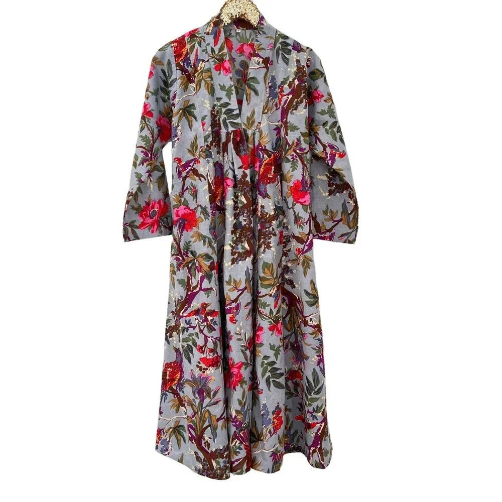 Cotton Hand Block Print Floral Maxi Dress